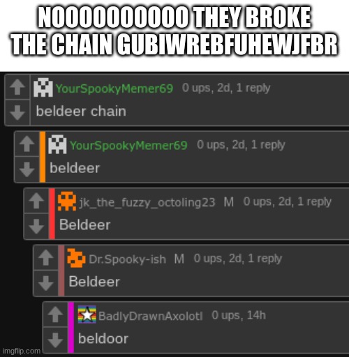 how dare they | NOOOOOOOOOO THEY BROKE THE CHAIN GUBIWREBFUHEWJFBR | image tagged in chain | made w/ Imgflip meme maker
