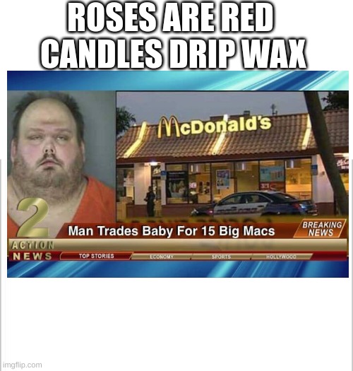 stonks |  ROSES ARE RED; CANDLES DRIP WAX | image tagged in white background | made w/ Imgflip meme maker
