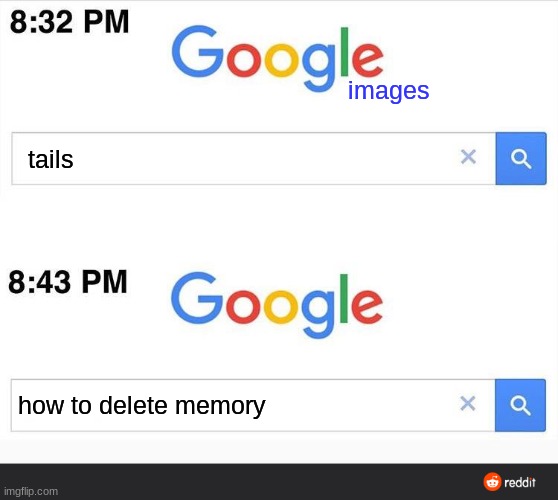 8:32 google search | tails; images; how to delete memory | image tagged in 8 32 google search | made w/ Imgflip meme maker