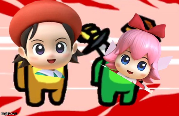 Adeleine stabs Ribbon | image tagged in among us stab,kirby,funny,stab,knife,funny memes | made w/ Imgflip meme maker