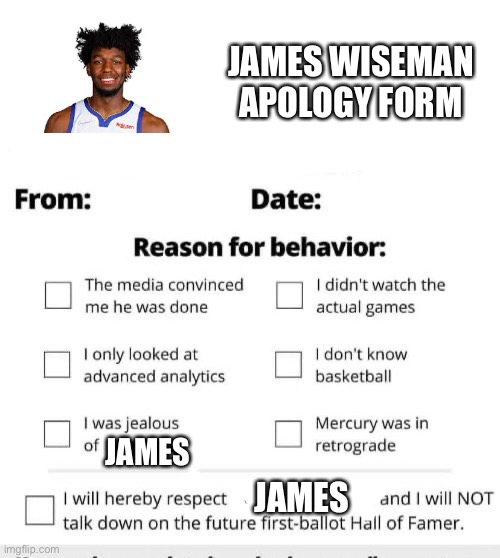 One Of The Very First And Early James Wiseman Forms To Be Used 