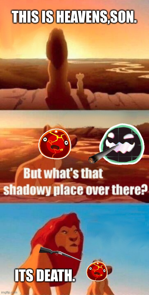 Simba Shadowy Place | THIS IS HEAVENS,SON. ITS DEATH. | image tagged in memes,simba shadowy place | made w/ Imgflip meme maker