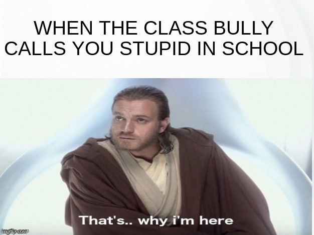 That's Why I'm Here | WHEN THE CLASS BULLY CALLS YOU STUPID IN SCHOOL | image tagged in that's why i'm here | made w/ Imgflip meme maker