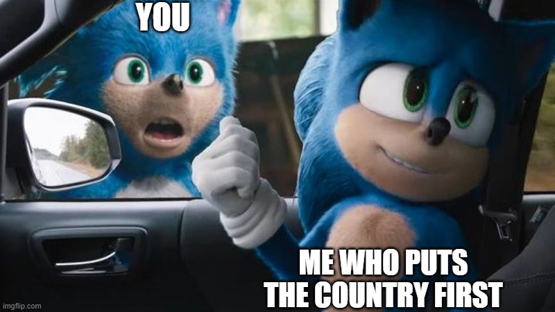 Sonic Movie Old vs New | YOU ME WHO PUTS THE COUNTRY FIRST | image tagged in sonic movie old vs new | made w/ Imgflip meme maker