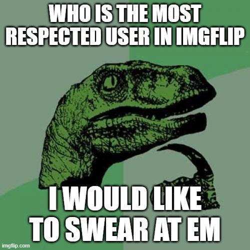 bored | WHO IS THE MOST RESPECTED USER IN IMGFLIP; I WOULD LIKE TO SWEAR AT EM | image tagged in memes,philosoraptor | made w/ Imgflip meme maker