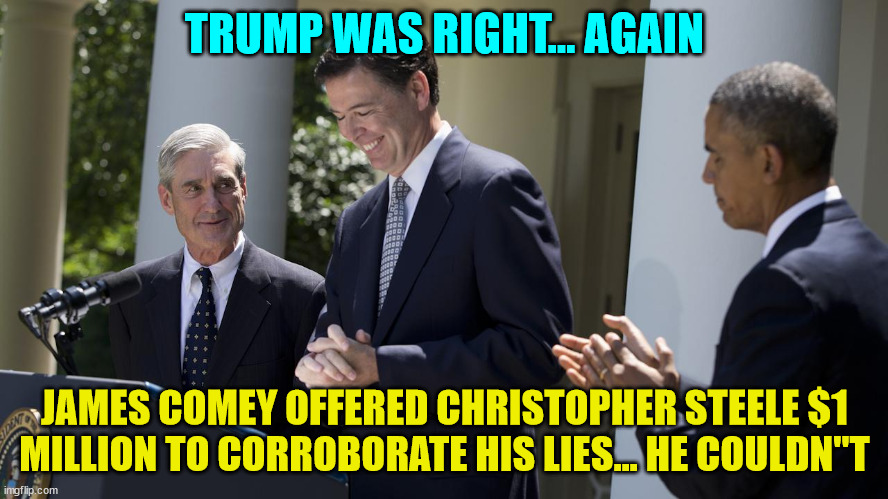 The FBI lied and got caught... | TRUMP WAS RIGHT... AGAIN; JAMES COMEY OFFERED CHRISTOPHER STEELE $1 MILLION TO CORROBORATE HIS LIES... HE COULDN"T | image tagged in crooked,fbi,lies | made w/ Imgflip meme maker