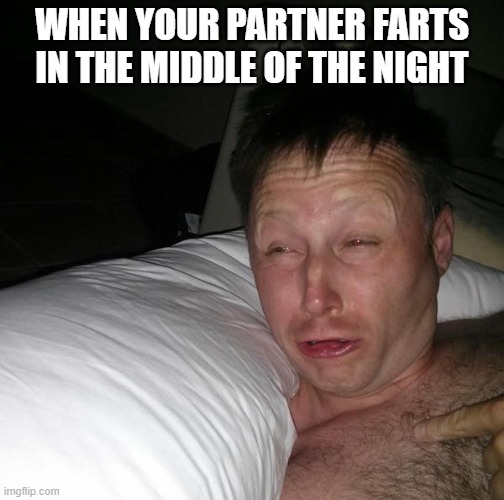 Limmy Face Meme | WHEN YOUR PARTNER FARTS IN THE MIDDLE OF THE NIGHT | image tagged in limmy waking up,fart,farts,fart jokes,farted | made w/ Imgflip meme maker