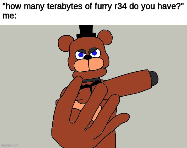 "how many terabytes of furry r34 do you have?"
me: | made w/ Imgflip meme maker