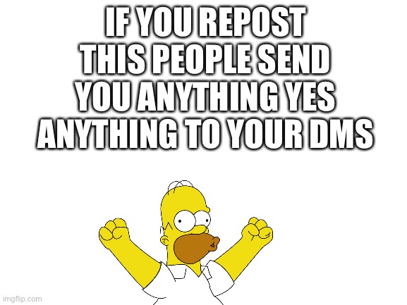 Oh god | IF YOU REPOST THIS PEOPLE SEND YOU ANYTHING YES ANYTHING TO YOUR DMS | image tagged in blank white template | made w/ Imgflip meme maker