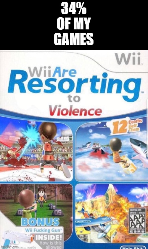 3 or 4 are my dads though | 34%
OF MY
GAMES | image tagged in wii are resorting to violence better quality | made w/ Imgflip meme maker