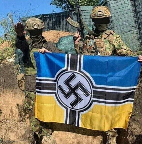Azov Battalion NeoNazi bad guys with flag | image tagged in azov battalion neonazi bad guys with flag | made w/ Imgflip meme maker