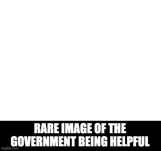 helpful government | RARE IMAGE OF THE GOVERNMENT BEING HELPFUL | image tagged in blank white template,government,establishment,politics | made w/ Imgflip meme maker