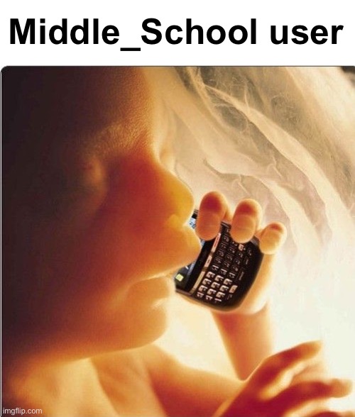 Middle_School user | image tagged in baby in womb on cell phone - fetus blackberry,memes,unfunny | made w/ Imgflip meme maker