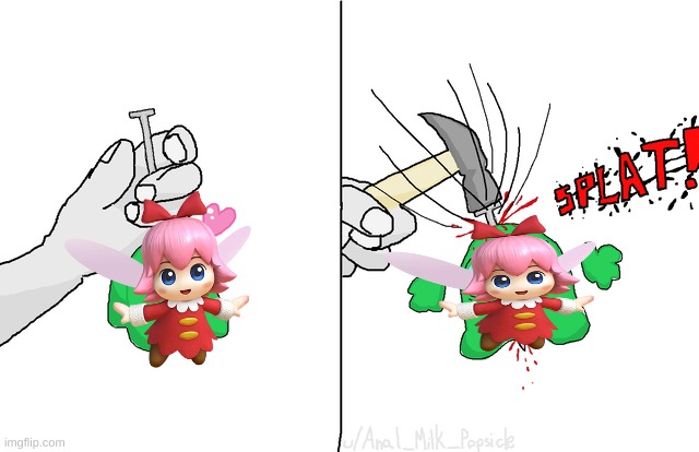 Ribbon (from Kirby) dies | image tagged in mini crewmate dies,kirby,gore,blood,funny,memes | made w/ Imgflip meme maker
