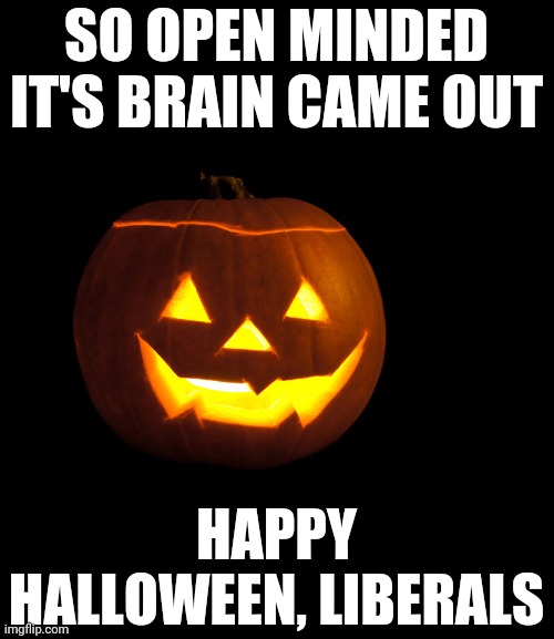 SO OPEN MINDED IT'S BRAIN CAME OUT; HAPPY HALLOWEEN, LIBERALS | image tagged in liberals | made w/ Imgflip meme maker