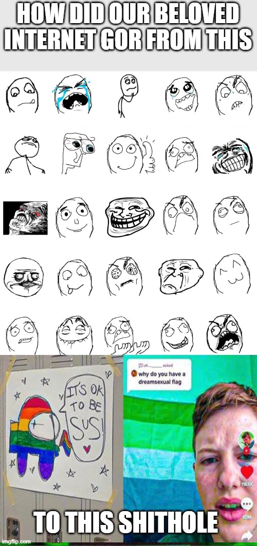 I hate modern days frr | HOW DID OUR BELOVED INTERNET GOR FROM THIS; TO THIS SHITHOLE | made w/ Imgflip meme maker