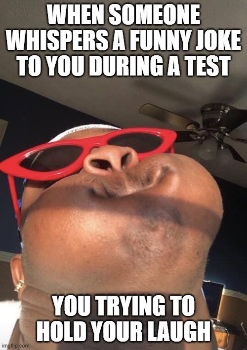 jokes that trigger you | WHEN SOMEONE WHISPERS A FUNNY JOKE TO YOU DURING A TEST; YOU TRYING TO HOLD YOUR LAUGH | image tagged in big winnn holding breath,school | made w/ Imgflip meme maker