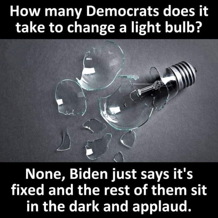 How many democrats does it take to change a light bulb? | image tagged in democrats,light bulb,useful idiots,stupid liberals,stupid people be like,never go full retard | made w/ Imgflip meme maker