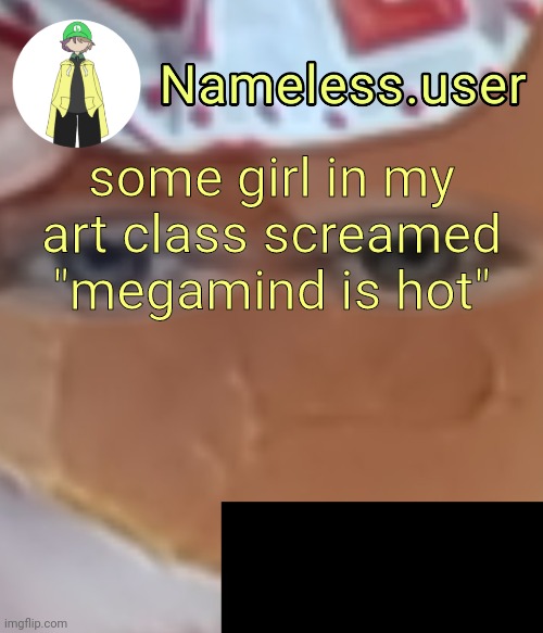 name | some girl in my art class screamed "megamind is hot" | image tagged in name | made w/ Imgflip meme maker