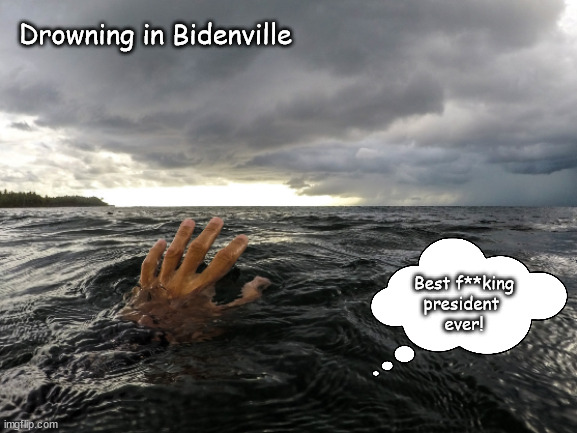 Drowning in Bidenville | Drowning in Bidenville; Best f**king
president 
ever! | image tagged in memes,politics | made w/ Imgflip meme maker