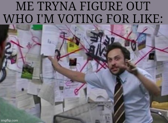 It's like taking a standardized test that determines the fate of your state and/or nation. | ME TRYNA FIGURE OUT WHO I'M VOTING FOR LIKE: | image tagged in conspiracy theorist,politics,political meme,voting | made w/ Imgflip meme maker