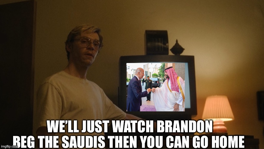 Let’s watch Brandon | WE’LL JUST WATCH BRANDON BEG THE SAUDIS THEN YOU CAN GO HOME | image tagged in dahmer template | made w/ Imgflip meme maker