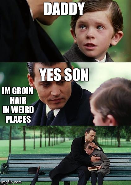 Finding Neverland | DADDY  YES SON IM GROIN HAIR IN WEIRD PLACES | image tagged in memes,finding neverland | made w/ Imgflip meme maker