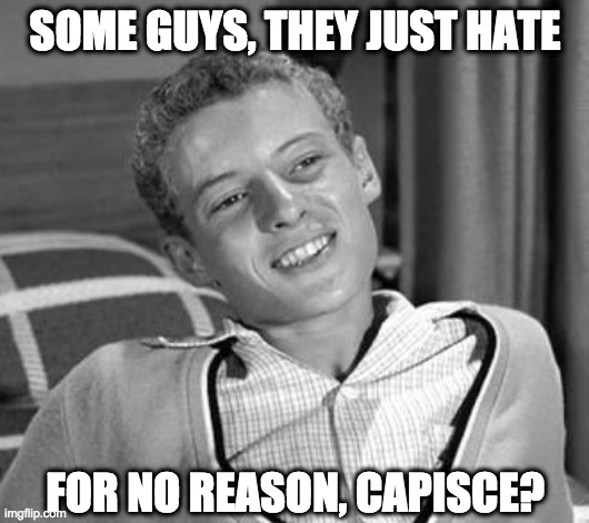 SOME GUYS, THEY JUST HATE
 
 
 
 
 
 
 
 
FOR NO REASON, CAPISCE? | made w/ Imgflip meme maker