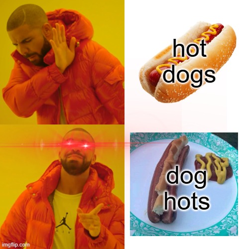 Real food | hot dogs; dog hots | image tagged in drake hotline bling,hotdog,idk,random | made w/ Imgflip meme maker