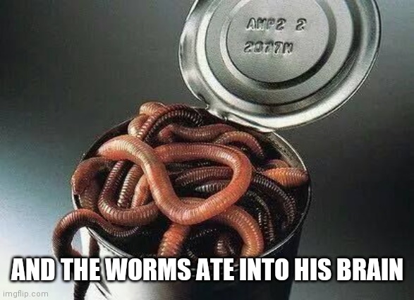 Can of Worms | AND THE WORMS ATE INTO HIS BRAIN | image tagged in can of worms | made w/ Imgflip meme maker