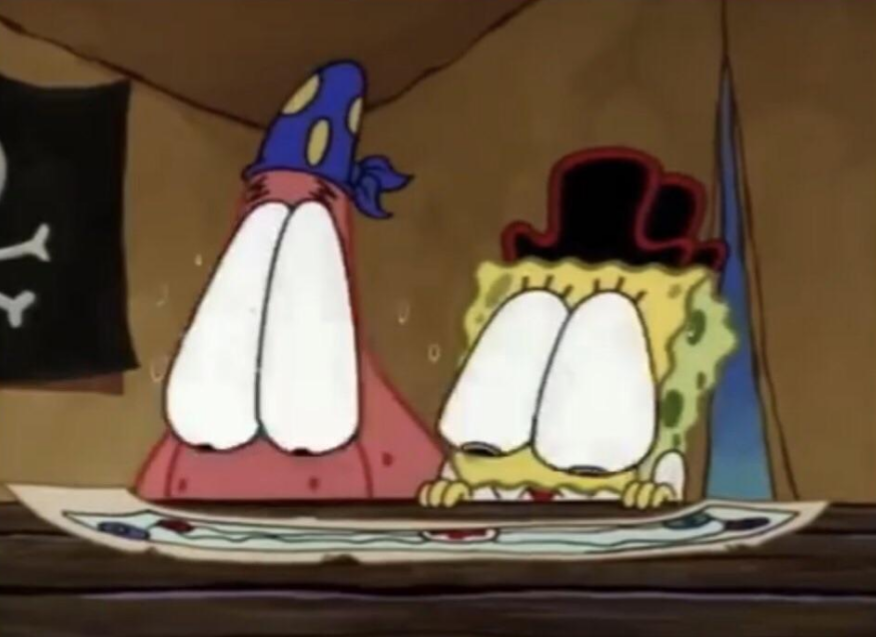 High Quality Patrick and spongebob looking at map Blank Meme Template