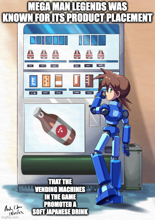 Volnutt Getting a Drink From a Vending Machine | MEGA MAN LEGENDS WAS KNOWN FOR ITS PRODUCT PLACEMENT; THAT THE VENDING MACHINES IN THE GAME PROMOTED A SOFT JAPANESE DRINK | image tagged in vending machine,megaman,megaman legends,megaman volnutt,memes | made w/ Imgflip meme maker