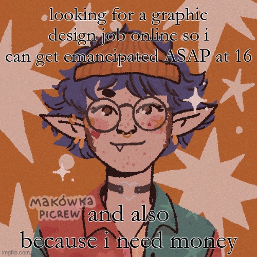 cooper’s “i wish i looked like this” picrew | looking for a graphic design job online so i can get emancipated ASAP at 16; and also because i need money | image tagged in cooper s i wish i looked like this picrew | made w/ Imgflip meme maker