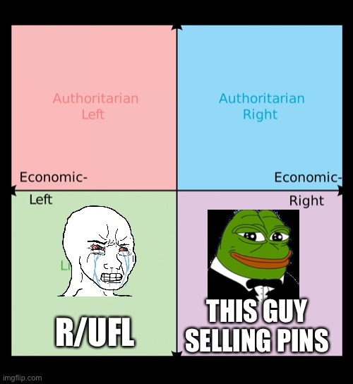 Political compass | THIS GUY SELLING PINS; R/UFL | image tagged in political compass | made w/ Imgflip meme maker