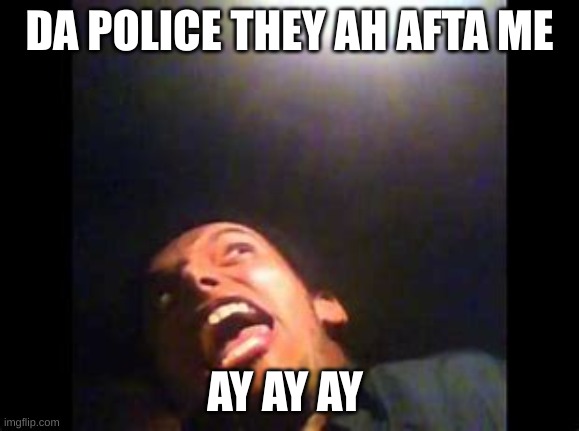 Da Police they are after me | DA POLICE THEY AH AFTA ME; AY AY AY | image tagged in funny memes,lol so funny | made w/ Imgflip meme maker