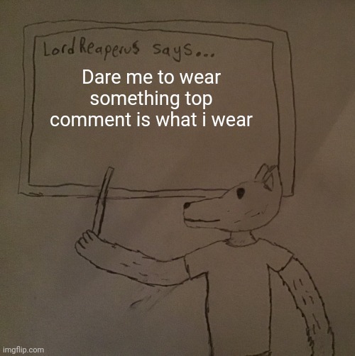 It has to be something youd find in an average household with me, my sister, my mom and dad | Dare me to wear something top comment is what i wear | image tagged in lordreaperus says | made w/ Imgflip meme maker