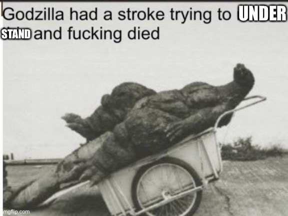 Godzilla | UNDER STAND | image tagged in godzilla | made w/ Imgflip meme maker