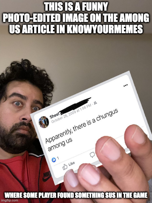 Among Us Satire | THIS IS A FUNNY PHOTO-EDITED IMAGE ON THE AMONG US ARTICLE IN KNOWYOURMEMES; WHERE SOME PLAYER FOUND SOMETHING SUS IN THE GAME | image tagged in among us,memes | made w/ Imgflip meme maker