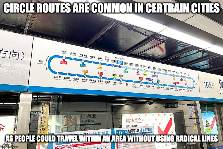 Circle Route | CIRCLE ROUTES ARE COMMON IN CERTRAIN CITIES; AS PEOPLE COULD TRAVEL WITHIN AN AREA WITHOUT USING RADICAL LINES | image tagged in public transport,memes | made w/ Imgflip meme maker