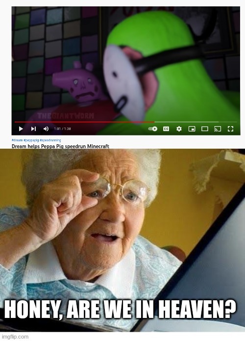 minecraft fave reaveal is sick | image tagged in dream,grandma,peppa | made w/ Imgflip meme maker