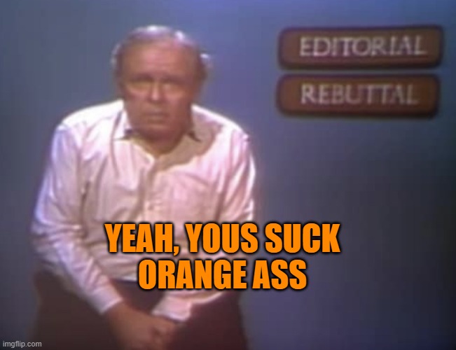 Archie Bunker on gun control | YEAH, YOUS SUCK 
ORANGE ASS | image tagged in archie bunker on gun control | made w/ Imgflip meme maker