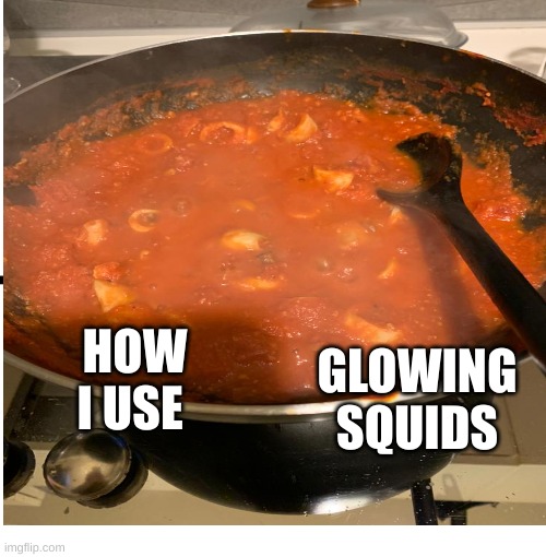 HOW I USE; GLOWING SQUIDS | image tagged in minecraft,useless,cooking | made w/ Imgflip meme maker