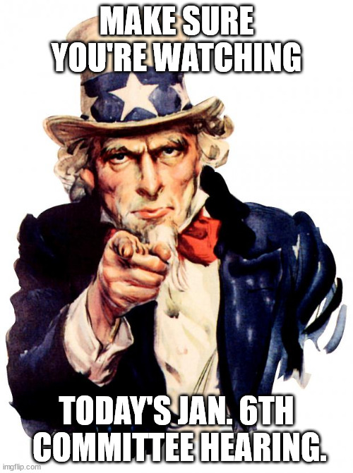 You owe it to your country. | MAKE SURE YOU'RE WATCHING; TODAY'S JAN. 6TH
 COMMITTEE HEARING. | image tagged in uncle sam,trump sedition | made w/ Imgflip meme maker