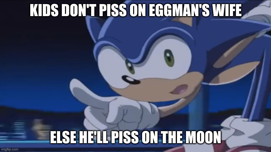 Kids, Don't - Sonic X | KIDS DON'T PISS ON EGGMAN'S WIFE; ELSE HE'LL PISS ON THE MOON | image tagged in kids don't - sonic x | made w/ Imgflip meme maker