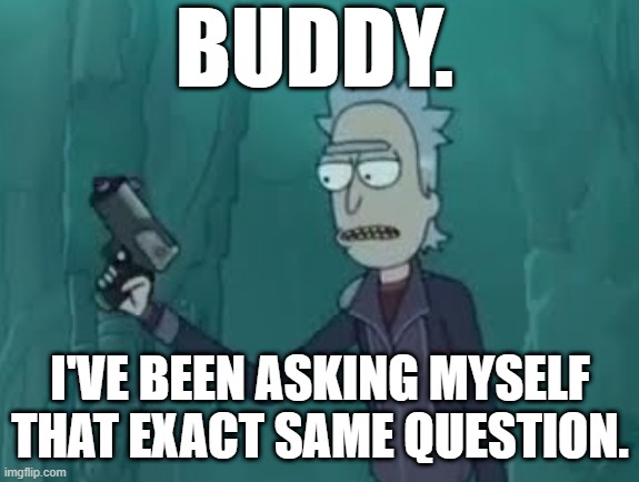 Same Question | BUDDY. I'VE BEEN ASKING MYSELF THAT EXACT SAME QUESTION. | image tagged in rick and morty,rickandmorty | made w/ Imgflip meme maker