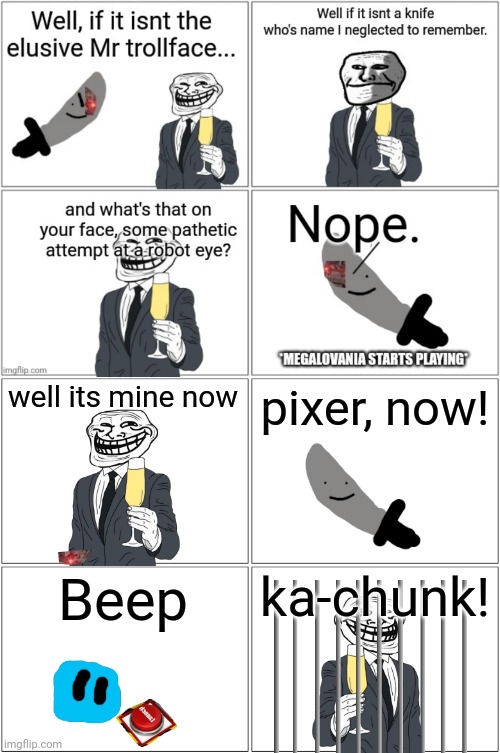 the alliance part 2 | well its mine now; pixer, now! Beep; ka-chunk! | image tagged in memes,blank comic panel 2x2 | made w/ Imgflip meme maker