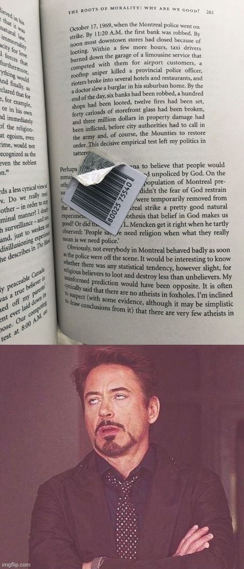 Sticker on the page of the book | image tagged in tony stark,sticker,you had one job,book,memes,page | made w/ Imgflip meme maker