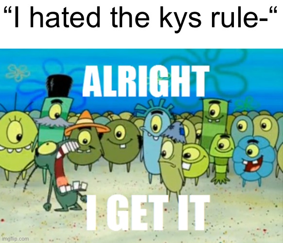 Alright I get It | “I hated the kys rule-“ | image tagged in alright i get it | made w/ Imgflip meme maker