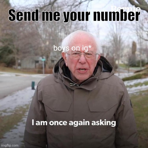 Bernie I Am Once Again Asking For Your Support Meme | Send me your number; boys on ig* | image tagged in memes,bernie i am once again asking for your support | made w/ Imgflip meme maker
