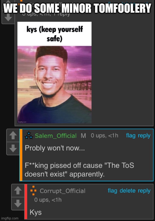WE DO SOME MINOR TOMFOOLERY | made w/ Imgflip meme maker